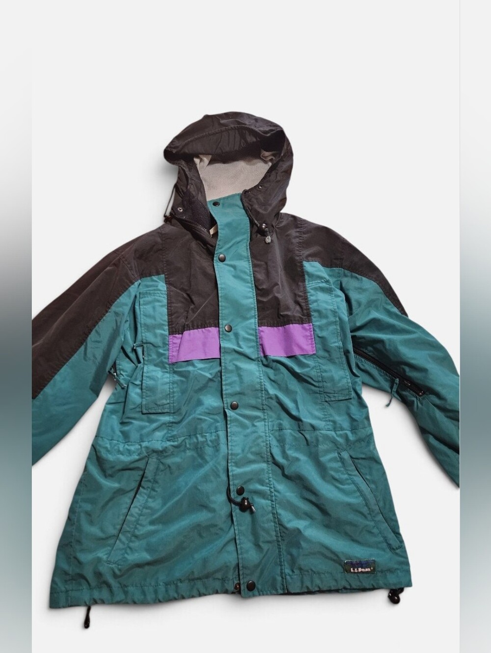 Vintage Early 90s L.L. Bean Teal, Black & Purple Color-Block Windbreaker